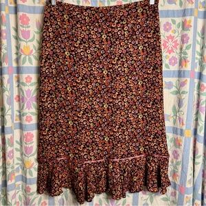 Vintage Y2K 2000s Sigrid Olsen Sport Brown Floral Spotted Skirt With Ruffled Hem